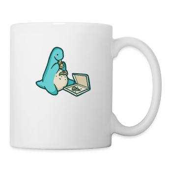 hugadino Dino mit Pizza, süßer Dinosaurier - Tasse - Weiß - Rechts