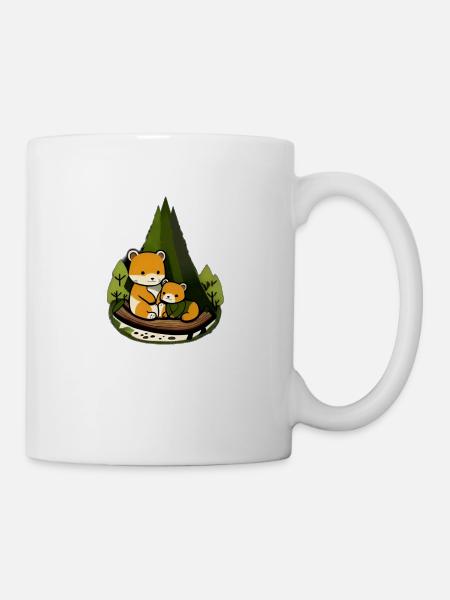 Famille d’animaux mignons câlinés sur fond de forêt - Mug blanc - blanc