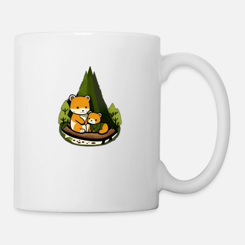 Famille d’animaux mignons câlinés sur fond de forêt - Mug blanc - blanc