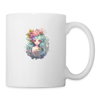 Meerjungfrau mit Blumen im Haar, Sommer, Mermaid - Tasse - Weiß - Rechts