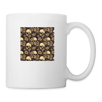 Totenköpfe Nahtloses Muster Gothic Dark Halloween - Tasse - Weiß - Rechts