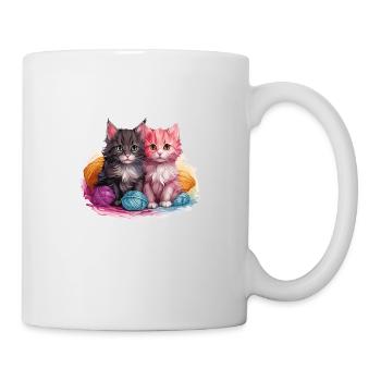 Zwei Kätzchen mit Wollknäuel im Vektorgrafik Stil - Tasse - Weiß - Rechts