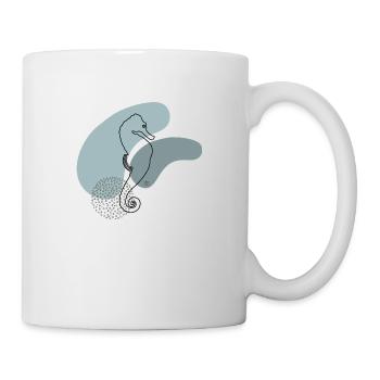 « Seahorse », Boho Line Art Design, Ocean Series - Mug blanc - blanc - Droite