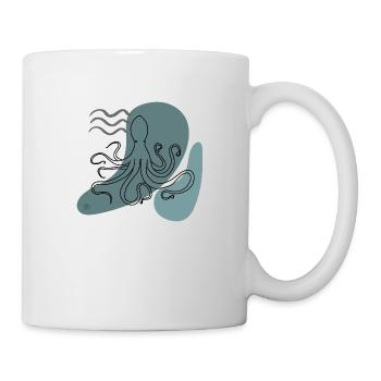 "Oktopus", Boho Line Art Design, Serie "Ocean" - Tasse - Weiß - Rechts