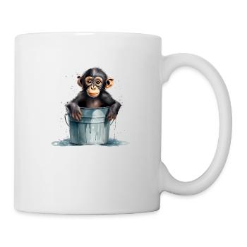 Affe sitzt im Wassereimer - Tasse - Weiß - Rechts