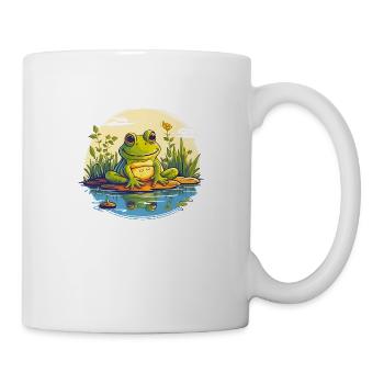Kleiner grüner Frosch sitz am Teichrand - Tasse - Weiß - Rechts