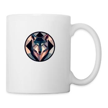 Geometrisch. Wolf auf buntem Hintergrund - Tasse - Weiß - Rechts