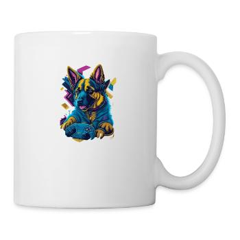 Deutscher Schäferhundwelpe spielt mit Gamecontroll - Tasse - Weiß - Rechts