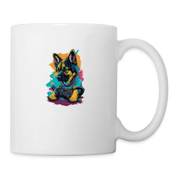 Deutscher Schäferhundwelpe spielt mit Gamecontroll - Tasse - Weiß - Rechts