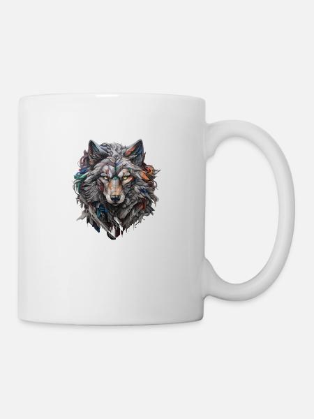 Loup gris en style graffiti | Amoureux des loups - Mug blanc - blanc