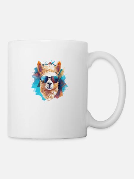 Alpaca with headphones Polygon type - Mug - white