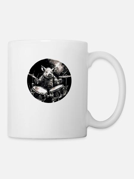Un cochon jouant de la batterie - Mug blanc - blanc