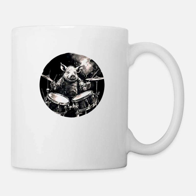 A Pig playing drums - Mug - white