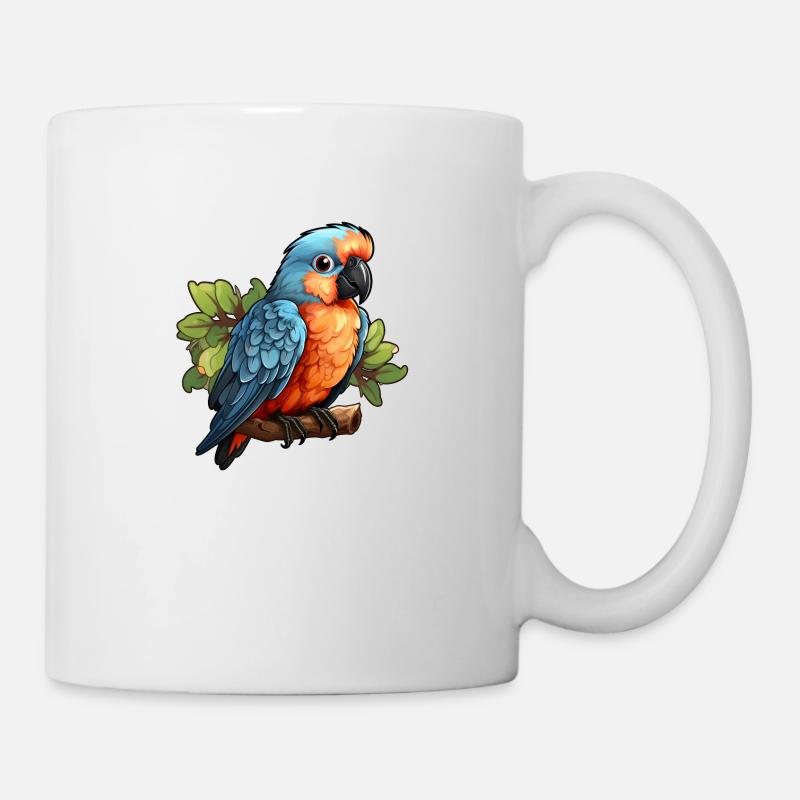 Papagei auf einem Ast im Comic-Stil - Tasse - Weiß