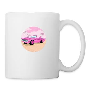 Pink sports car in the desert - Mug - white - Right