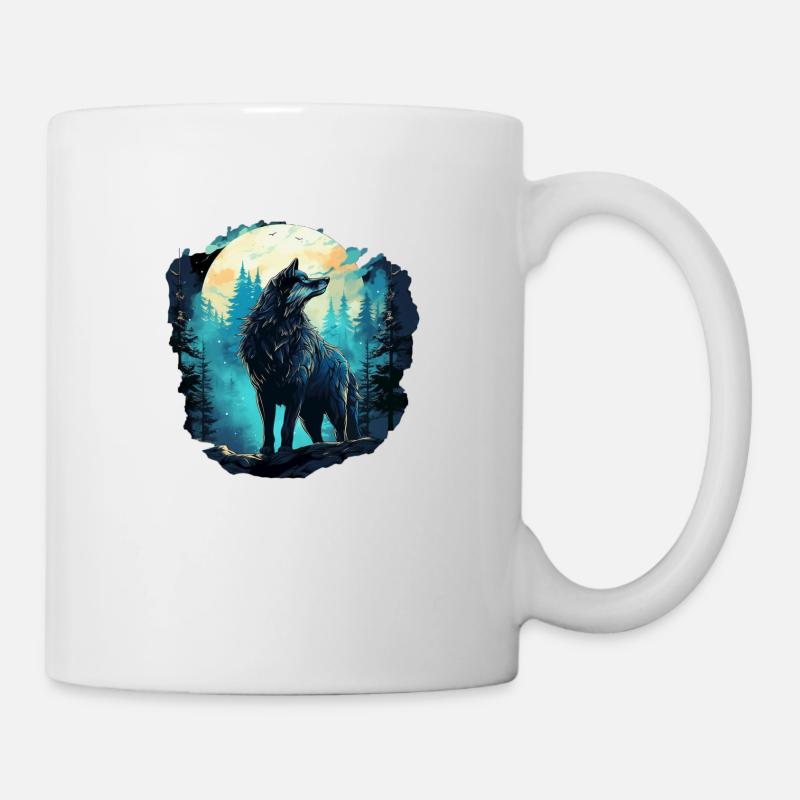 Wolf at full moon in the forest - Mug - white