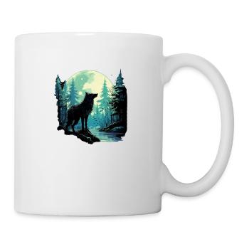 Einsamer Wolf bei Vollmond im Wald - Tasse - Weiß - Rechts
