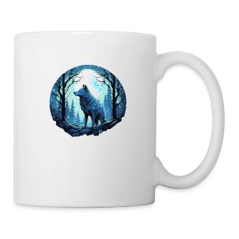 einsamer Wolf bei Vollmond - Tasse - Weiß - Rechts