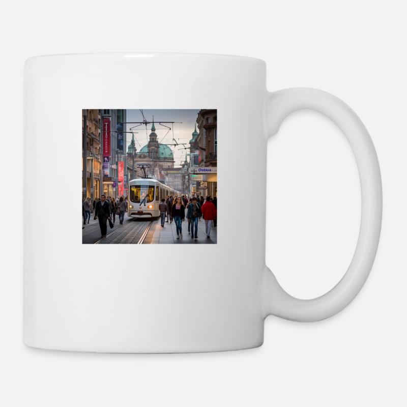 Straße mit Straßenbahn - Tasse - Weiß