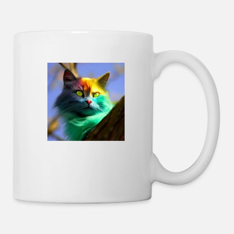 Chat multicolore sur un arbre - Mug blanc - blanc