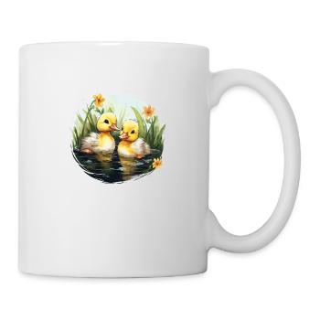 Two cute baby ducks in the pond - Mug - white - Right