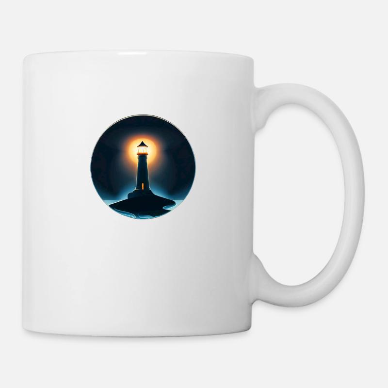 Leuchtturm leuchtet in der Nacht - Tasse - Weiß