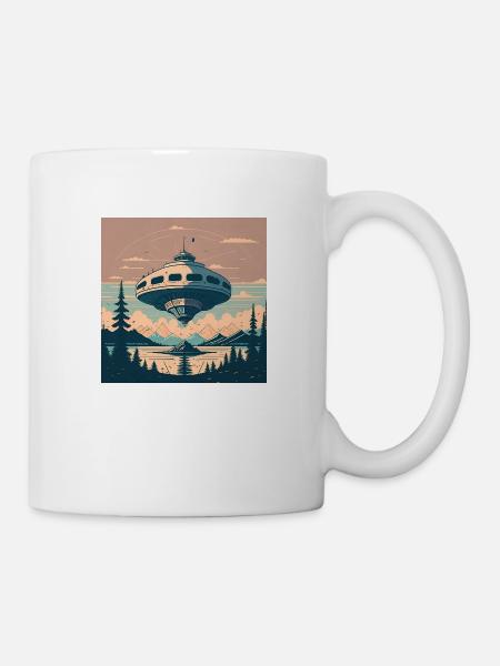 OVNI survolant un lac - Mug blanc - blanc