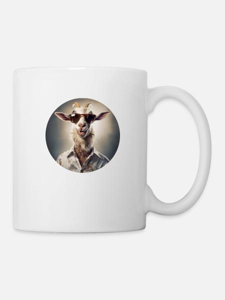 Une chèvre hipster joyeuse profite de la vie - Mug blanc - blanc