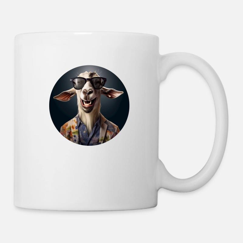 Cheerful goat with a big grin - Mug - white
