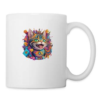 laughing cat with bright colors - Mug - white - Right