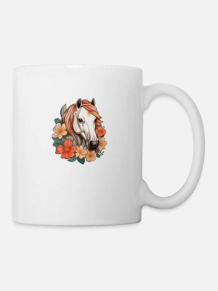 Pferde Blumen - Tasse - Weiß