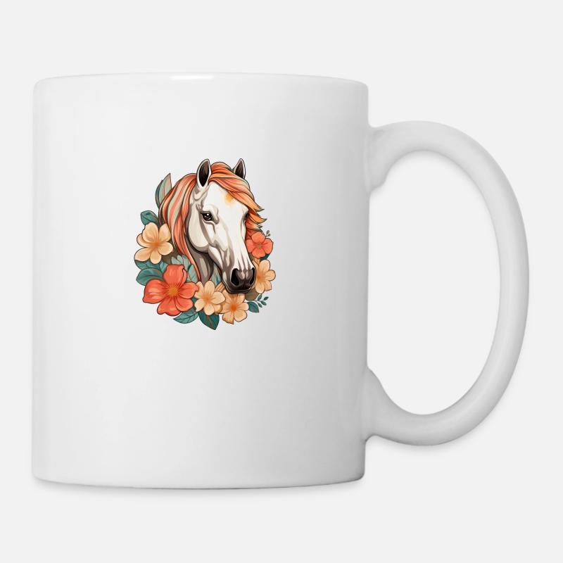 Pferde Blumen - Tasse - Weiß