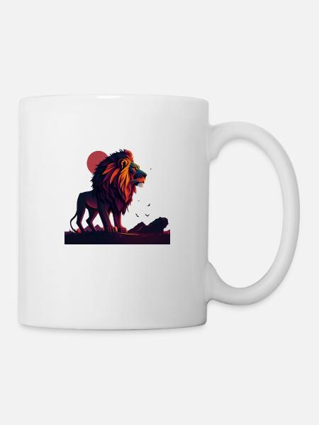Löwe beim Sonnenuntergang - Tasse - Weiß