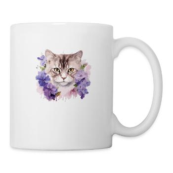 Chat avec des fleurs - Mug blanc - blanc - Droite