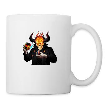 Horned skull | manipulating his puzzle cubes - Mug - white - Right