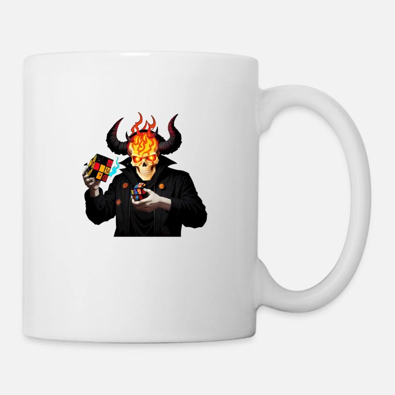 Horned skull | manipulating his puzzle cubes - Mug - white