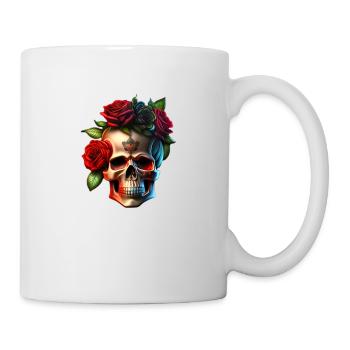 Totenkopf mit Rosen - Tasse - Weiß - Rechts
