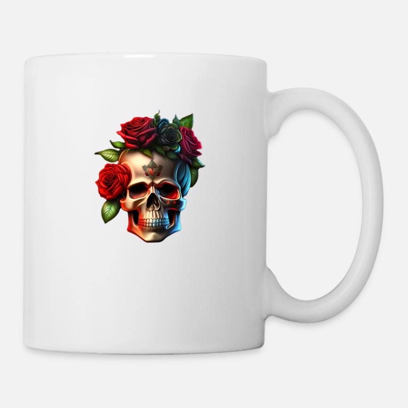 Totenkopf mit Rosen - Tasse - Weiß