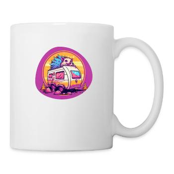 Hedgehog on caravan camping - Mug - white - Right