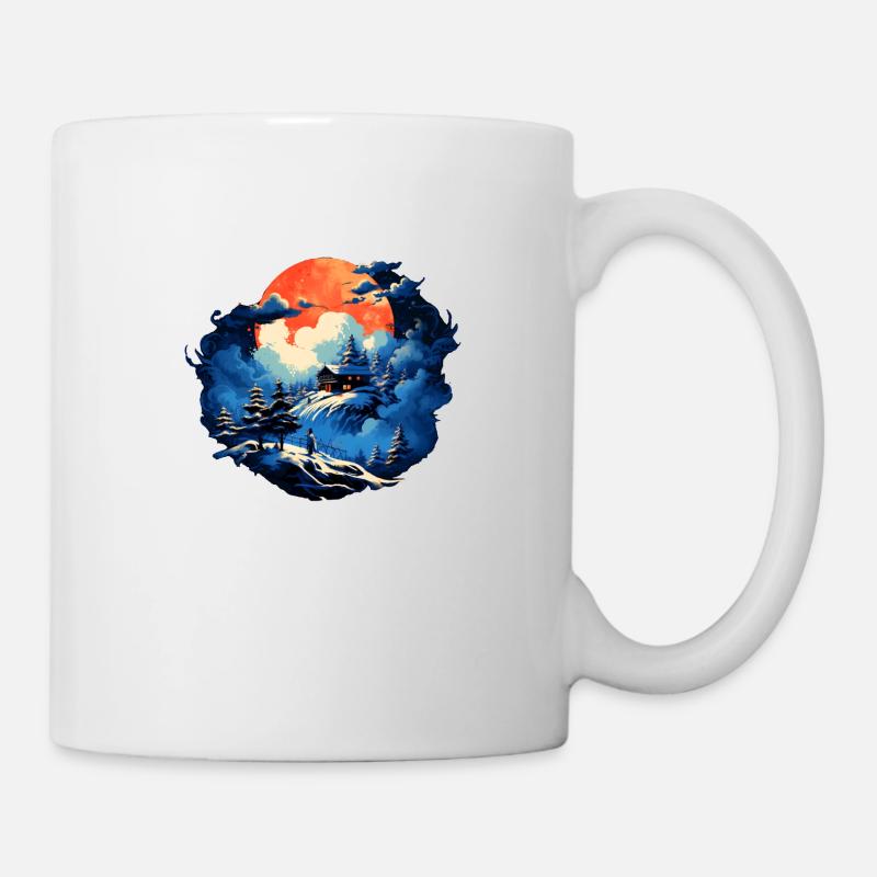 Cabane de montagne romantique dans une atmosphère hivernale - Mug blanc - blanc