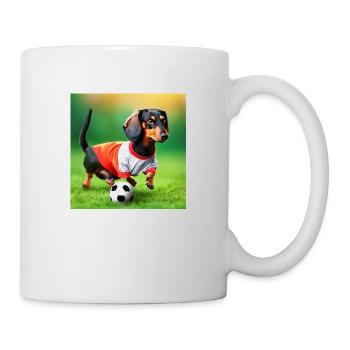 Teckel jouant au football - Mug blanc - blanc - Droite