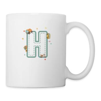 Buchstabe h Fahrzeug - personalisiertes Kindergeschenk - Tasse - Weiß - Rechts
