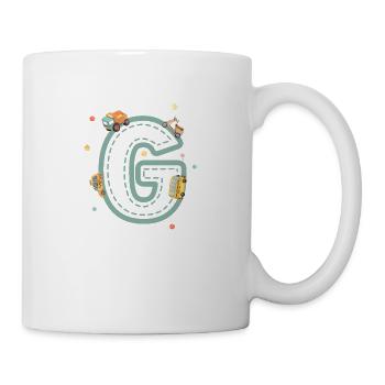 Fahrzeug Buchstabe g - personalisiertes Kindergeschenk - Tasse - Weiß - Rechts