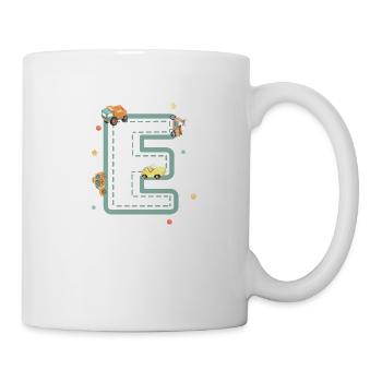 Buchstabe e Fahrzeug - personalisiertes Kindergeschenk - Tasse - Weiß - Rechts