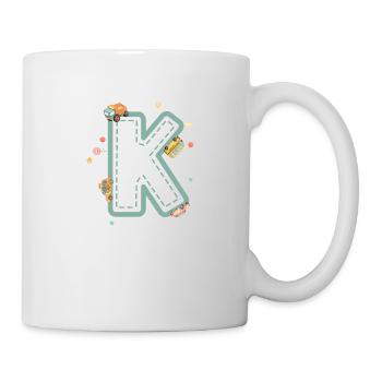 Buchstabe k Fahrzeug - personalisiertes Kindergeschenk - Tasse - Weiß - Rechts