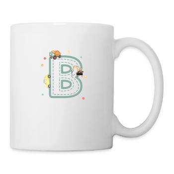 Buchstabe b Fahrzeug - personalisiertes Kindergeschenk - Tasse - Weiß - Rechts
