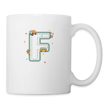 Buchstabe f Fahrzeug - personalisiertes Kindergeschenk - Tasse - Weiß - Rechts