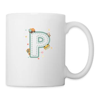 Buchstabe p Fahrzeug - personalisiertes Kindergeschenk - Tasse - Weiß - Rechts