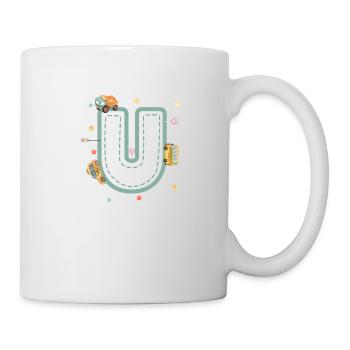 Buchstabe u Fahrzeug - personalisiertes Kindergeschenk - Tasse - Weiß - Rechts