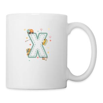 Buchstabe x Fahrzeug - personalisiertes Kindergeschenk - Tasse - Weiß - Rechts